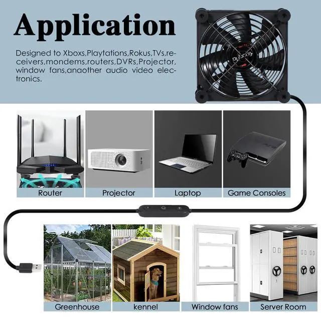 Alt view image 2 of 5 - xiaoqijia Quiet 140mm Fan with 10 Speed USB 5V Fan DC 12V IPX5 Waterproof Fan PC Fan Portable Cooling Fan for Tablet TV Receiver Router DVR Greenhouse Kennel Computer Cabinet Component Cooling