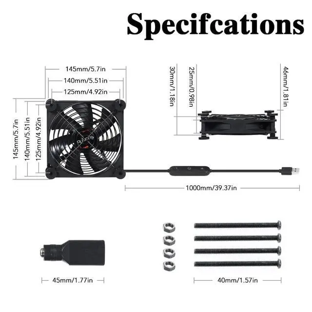 Alt view image 3 of 5 - xiaoqijia Quiet 140mm Fan with 10 Speed USB 5V Fan DC 12V IPX5 Waterproof Fan PC Fan Portable Cooling Fan for Tablet TV Receiver Router DVR Greenhouse Kennel Computer Cabinet Component Cooling
