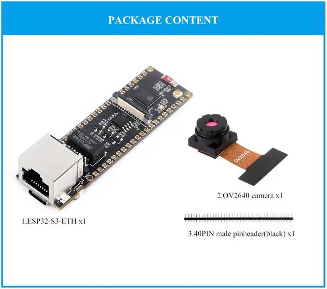Alt view image 2 of 5 - ESP32-S3 Ethernet Development Board, 10/100Mbps RJ45 Ethernet Port, 240MHz Dual Core Processor, Onboard Type-C Port & TF Card Slot, Support Wi-Fi & BLE & ETH Communication, with OV2640 Camera