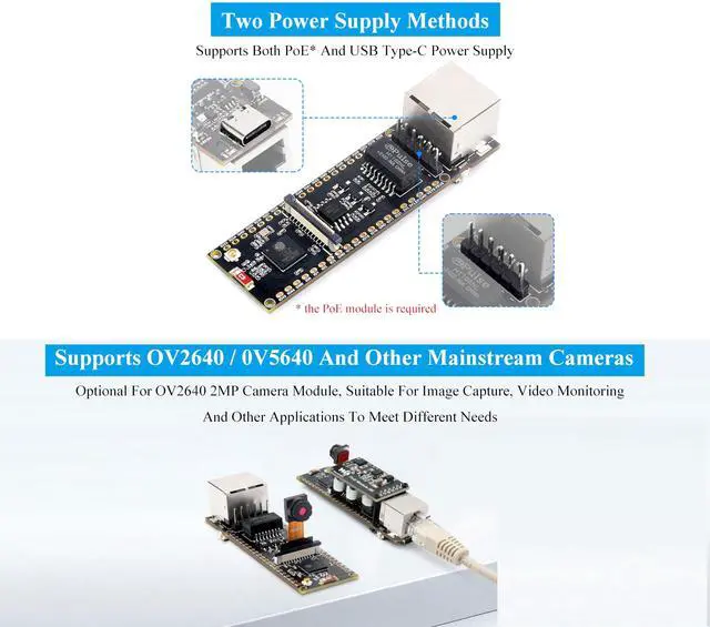 Alt view image 5 of 5 - ESP32-S3 Ethernet Development Board, 10/100Mbps RJ45 Ethernet Port, 240MHz Dual Core Processor, Onboard Type-C Port & TF Card Slot, Support Wi-Fi & BLE & ETH Communication, with OV2640 Camera