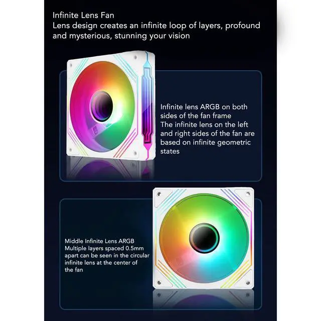 Alt view image 3 of 5 - 140mm ARGB Chassis Fan, Quiet Cooling Fan with 3Pin Customizable LEDs PWM Fan for Computer Case, Liquid Radiator, 140x140x25mm Size (Regular White)