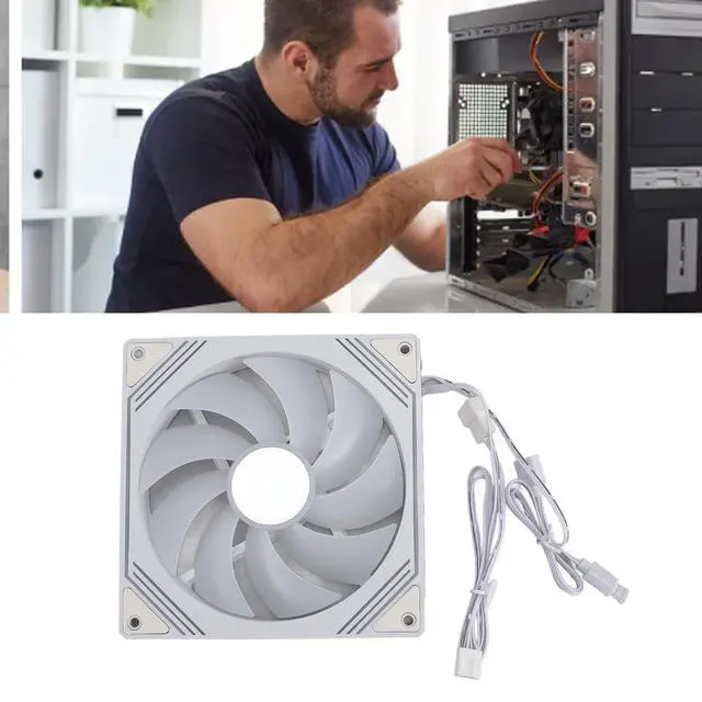 Alt view image 5 of 5 - 140mm ARGB Chassis Fan, Quiet Cooling Fan with 3Pin Customizable LEDs PWM Fan for Computer Case, Liquid Radiator, 140x140x25mm Size (Regular White)