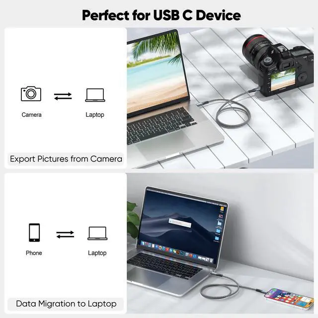 Alt view image 5 of 5 - JasRoum USB C 3.2 Gen 2 Cable 20ft with 10Gbps High Speed Data Transfer & 140W Charging & 4K@60Hz Type C Monitor Cord Braided for Monitor Portable SSD Hub Docking Station Laptop Phone etc.