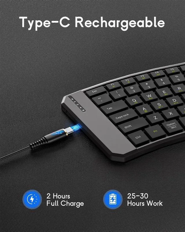 Alt view image 5 of 5 - MoKo Ergonomic Foldable Keyboard, Split Portable Folding Bluetooth Keyboard for Business Travel, Ultra Slim Rechargeable Wireless Keyboards for iOS/Android/Windows Tablet PC Smartphone