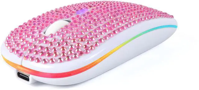 Main image of Rechargeable Bluetooth Wireless Mouse with Bling Crystal Rhinestones & 7-Color LED Lights - Silent Dual Mode Wireless Mouse for Laptops, PCs, and Macs - Perfect for Office, Travel & Home Use (Pink)