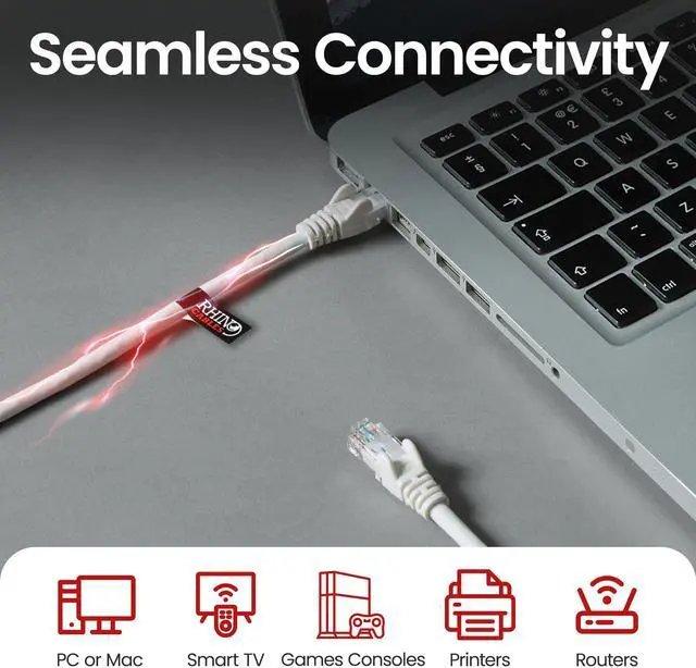 Alt view image 3 of 5 - rhinocables CAT 6 High-Speed Gigabit Ethernet Cable - Patch Network Lead for LAN| Snagless UTP with LSZH Jacket | RJ45 Connector - Internet, Router, Modem, Smart TV, PC & More (80ft, Black)