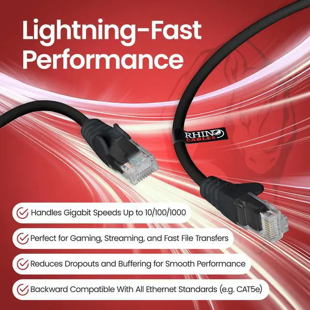 Alt view image 2 of 5 - rhinocables CAT 6 High-Speed Gigabit Ethernet Cable - Patch Network Lead for LAN| Snagless UTP with LSZH Jacket | RJ45 Connector - Internet, Router, Modem, Smart TV, PC & More (80ft, Black)