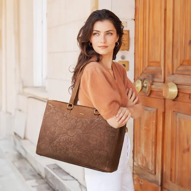 Alt view image 2 of 5 - LOVEVOOK Laptop Bag for Women,15.6 Inch Laptop Tote Bag for Women,Vintage Leather Work Tote Bags Computer Business Teacher Bag,Waterproof Office Briefcase