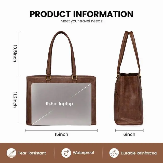 Alt view image 5 of 5 - LOVEVOOK Laptop Bag for Women,15.6 Inch Laptop Tote Bag for Women,Vintage Leather Work Tote Bags Computer Business Teacher Bag,Waterproof Office Briefcase