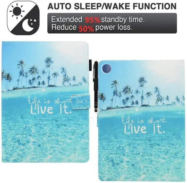 Alt view image 4 of 5 - BYCeKe Case for Fire HD 10 Tablet (9th/7th/5th Generation, 2019/2017/2015 Release), PU Leather Folio Stand Cover Case for Fire HD 10 9th Generation/7th Generation, Auto Sleep Wake - Beach