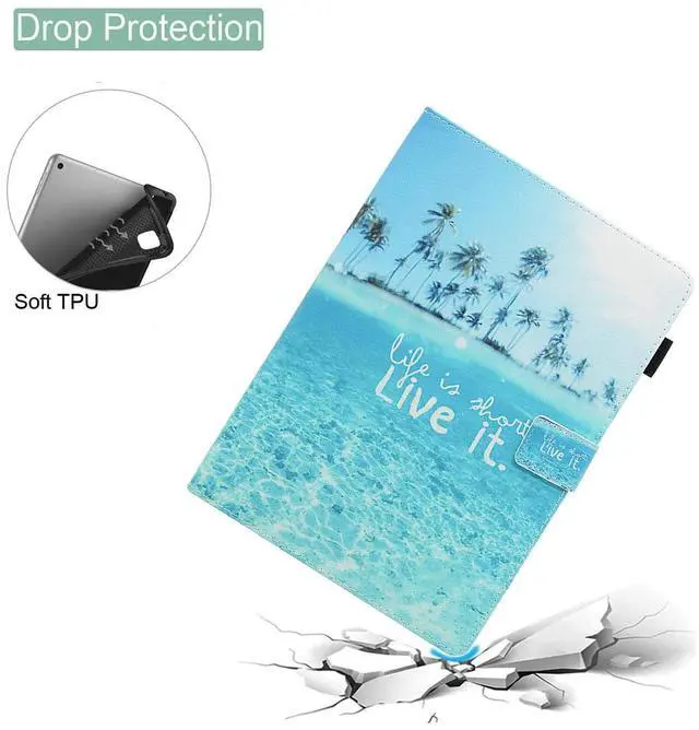 Alt view image 3 of 5 - BYCeKe Case for Fire HD 10 Tablet (9th/7th/5th Generation, 2019/2017/2015 Release), PU Leather Folio Stand Cover Case for Fire HD 10 9th Generation/7th Generation, Auto Sleep Wake - Beach