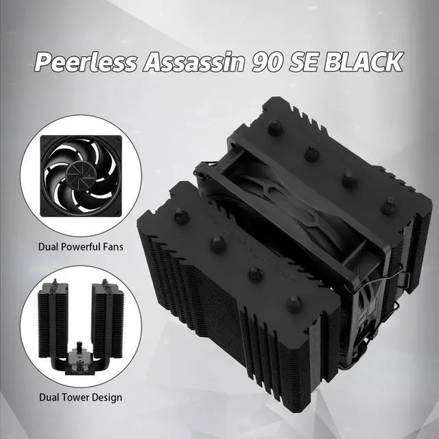 Alt view image 3 of 5 - Thermalrlght Peerless Assassin 90 SE Black Dual-Towers CPU Cooler, with Aluminum Heatsink Cooling,High Perfommance PC Radiator, 110mm Tall,Intel 1700/115X/1200/1851;AMD:AM4/ AM5 for Desktop Cooler