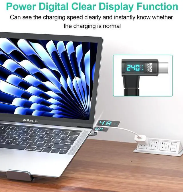 Alt view image 2 of 5 - HanCenDa Type C Magnetic Adapter PD 240W 2Pack, 24Pin USB C to USB C Adapter Right with Voltage, Current and Power Smart LED Display, 40Gbps 8K 60Hz Video for iPhone 16/15, USB 4 Steam Deck, ROG Ally