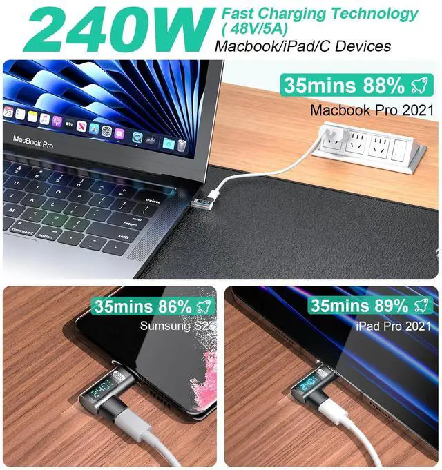 Alt view image 3 of 5 - HanCenDa Type C Magnetic Adapter PD 240W 2Pack, 24Pin USB C to USB C Adapter Right with Voltage, Current and Power Smart LED Display, 40Gbps 8K 60Hz Video for iPhone 16/15, USB 4 Steam Deck, ROG Ally