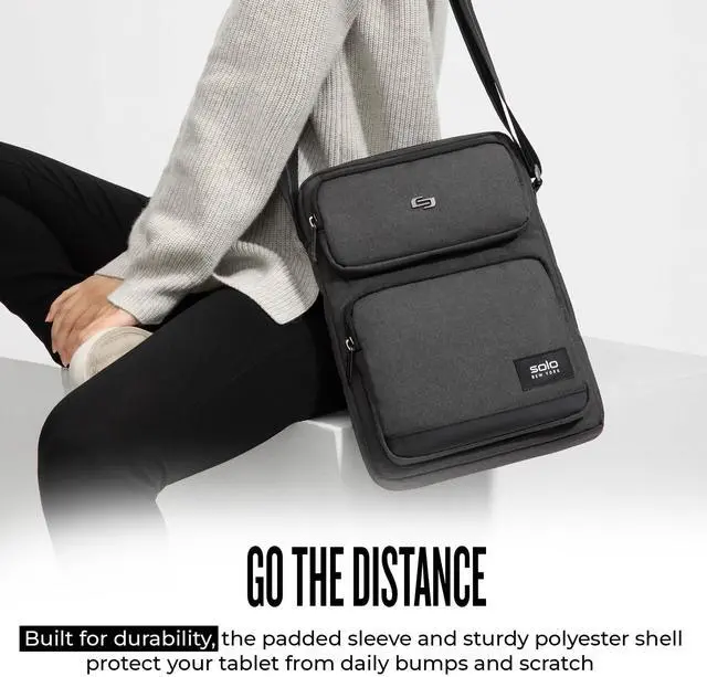 Alt view image 5 of 5 - Solo New York Universal Tablet Sling Bag for Women & Men - Crossbody Bag for Travel, Walking, & Hiking, Adjustable Shoulder Strap, Front Zippered Pocket, Fits 12.9" Tablets - Ludlow, Grey