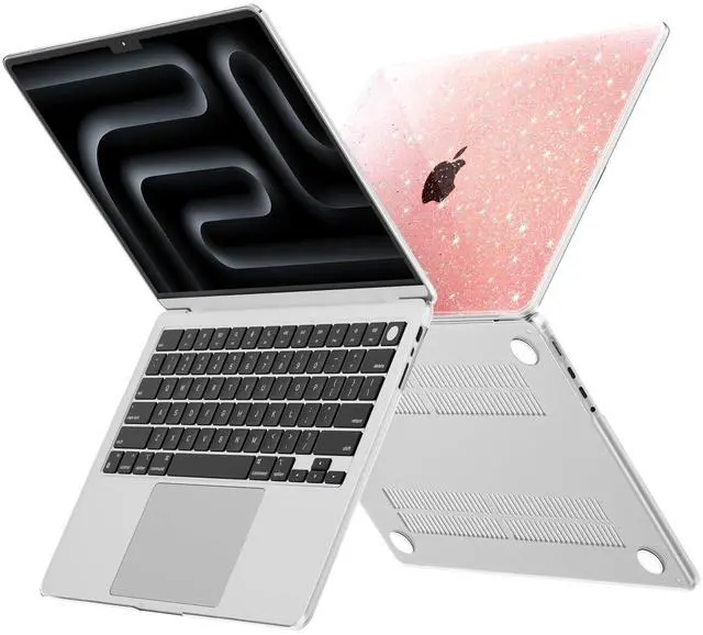 Alt view image 2 of 5 - QJUZO Compatible with MacBook Pro 14 inch Case 2025 2024 2023 2022 2021 M4 M3 M2 M1 (A3401/A3185/A3112/A2992/A2918/A2779/A2442) Glitter Laptop Hard Shell + Keyboard & Screen Protector, Gradient Orange