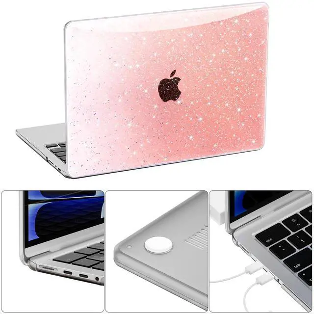 Alt view image 3 of 5 - QJUZO Compatible with MacBook Pro 14 inch Case 2025 2024 2023 2022 2021 M4 M3 M2 M1 (A3401/A3185/A3112/A2992/A2918/A2779/A2442) Glitter Laptop Hard Shell + Keyboard & Screen Protector, Gradient Orange