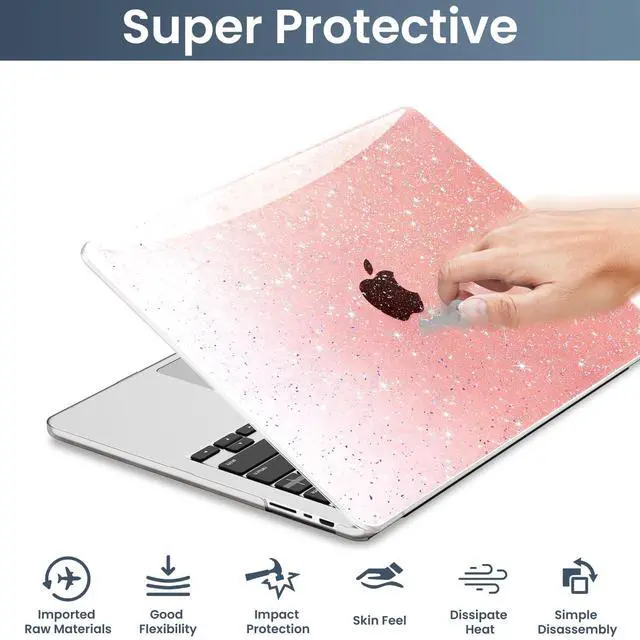 Alt view image 4 of 5 - QJUZO Compatible with MacBook Pro 14 inch Case 2025 2024 2023 2022 2021 M4 M3 M2 M1 (A3401/A3185/A3112/A2992/A2918/A2779/A2442) Glitter Laptop Hard Shell + Keyboard & Screen Protector, Gradient Orange