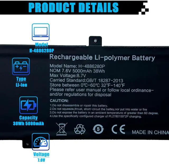 Alt view image 2 of 5 - AOMKA H-4886280P U3576127PV-2S1P Laptop Battery Replacement for Gateway GWTN156-11BK GWTN156 Series U3576127PV U3576127 5080270P 4886280P 38Wh