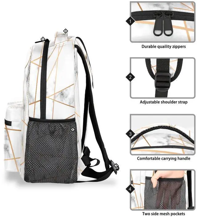 Alt view image 5 of 5 - Backpacks Boys Girls, Abstract Marble Stone Geometric Lightweight School Backpack Laptop College Bookbag, Travel Casual Daypack, Hiking Camping Computer Rucksack