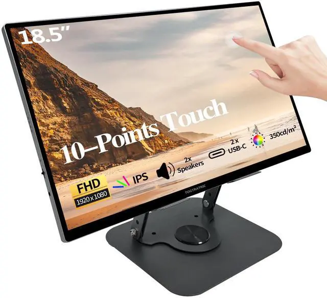 Main image of 18.5 Inch Touchscreen Large Portable Monitor Metal Shell IPS HDR 1080P with Smart Cover & Rotatable Stand & Speakers, 99% sRGB, 350cd/m², VESA, USB-C HDMI External Touch Screen for Mac/Laptop/PC/Phone