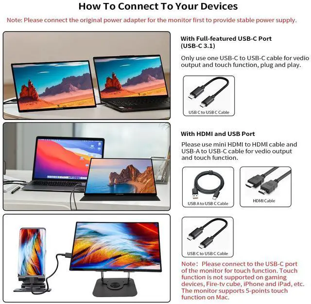 Alt view image 3 of 5 - 18.5 Inch Touchscreen Large Portable Monitor Metal Shell IPS HDR 1080P with Smart Cover & Rotatable Stand & Speakers, 99% sRGB, 350cd/m², VESA, USB-C HDMI External Touch Screen for Mac/Laptop/PC/Phone