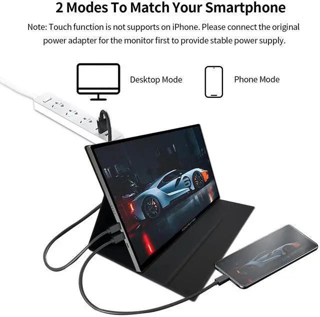 Alt view image 5 of 5 - 18.5 Inch Touchscreen Large Portable Monitor Metal Shell IPS HDR 1080P with Smart Cover & Rotatable Stand & Speakers, 99% sRGB, 350cd/m², VESA, USB-C HDMI External Touch Screen for Mac/Laptop/PC/Phone