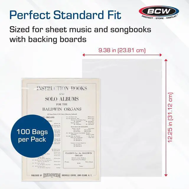 Alt view image 3 of 5 - BCW Sheet Music Bags | Archival Quality, Acid-Free, Crystal Clear Polypropylene Bags with 1½ Inch Flap | Protect and Store Collectible Sheet Music and Songbooks | 9 3/8" x 12 1/4