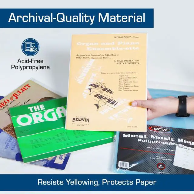 Alt view image 4 of 5 - BCW Sheet Music Bags | Archival Quality, Acid-Free, Crystal Clear Polypropylene Bags with 1½ Inch Flap | Protect and Store Collectible Sheet Music and Songbooks | 9 3/8" x 12 1/4