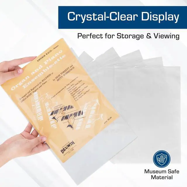 Alt view image 5 of 5 - BCW Sheet Music Bags | Archival Quality, Acid-Free, Crystal Clear Polypropylene Bags with 1½ Inch Flap | Protect and Store Collectible Sheet Music and Songbooks | 9 3/8" x 12 1/4