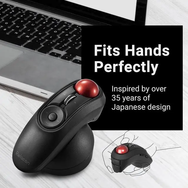 Alt view image 5 of 5 - ELECOM Relacon Handheld Trackball Mouse, Thumb Control, 2.4GHz Wireless, Ergonomic Design, 10-Button Function with Smooth Tracking, Windows11, MacOS (M-RT1DRBK)
