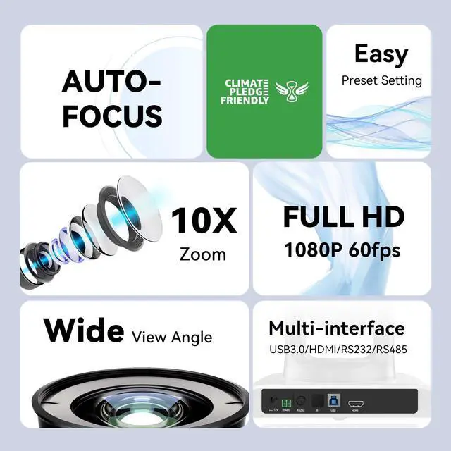 Alt view image 2 of 5 - Tenveo PTZ Conference Room Camera 10X Optical Zoom USB3.0/HDMI/RS232 Wide Angle FHD 1080P 60FPS for Video Conferencing Business Meeting Live Streaming Church Services Worship Zoom Teams OBS