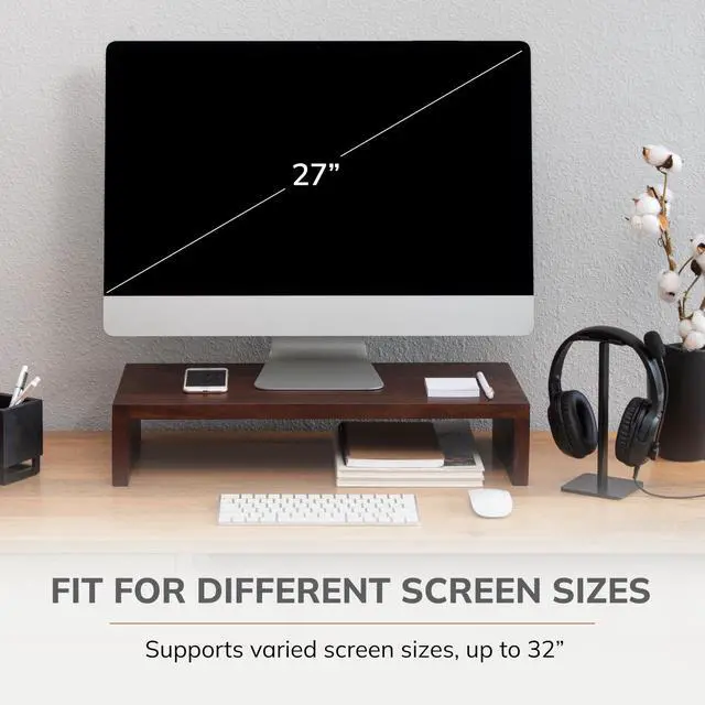 Alt view image 4 of 5 - Anji Mountain Wooden Monitor Stand - Elegant Monitor Riser, Perfect Monitor Stand for Desk Organization, Durable Wood Construction monitor stands, Enhances Ergonomics and Workspace Efficiency,Walnut