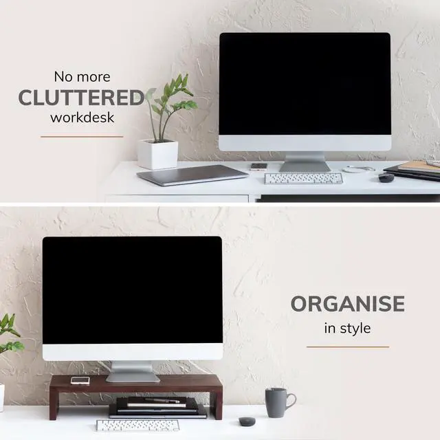 Alt view image 5 of 5 - Anji Mountain Wooden Monitor Stand - Elegant Monitor Riser, Perfect Monitor Stand for Desk Organization, Durable Wood Construction monitor stands, Enhances Ergonomics and Workspace Efficiency,Walnut