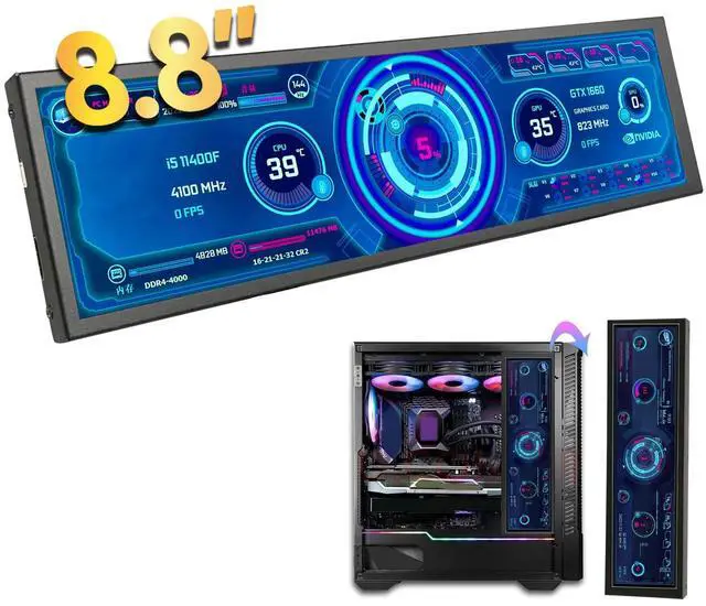 Main image of 8.8in USB Mini Screen, USB C PC Sensor Panel Display, AIDA64 PC CPU Data Monitor, PC Computer Temp Mini Secondary Screen for Desktop Chassis (Without Touch)