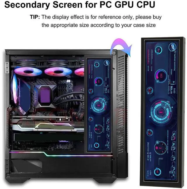 Alt view image 3 of 5 - 8.8in USB Mini Screen, USB C PC Sensor Panel Display, AIDA64 PC CPU Data Monitor, PC Computer Temp Mini Secondary Screen for Desktop Chassis (Without Touch)