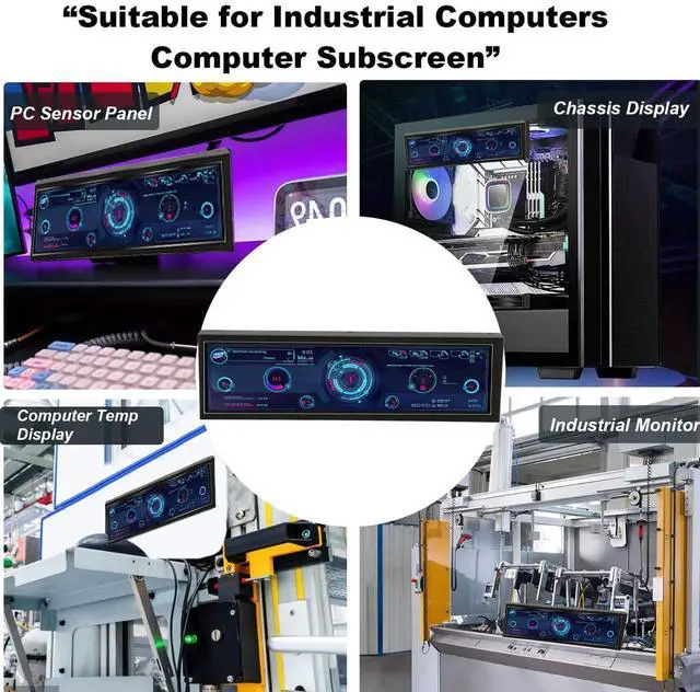 Alt view image 5 of 5 - 8.8in USB Mini Screen, USB C PC Sensor Panel Display, AIDA64 PC CPU Data Monitor, PC Computer Temp Mini Secondary Screen for Desktop Chassis (Without Touch)