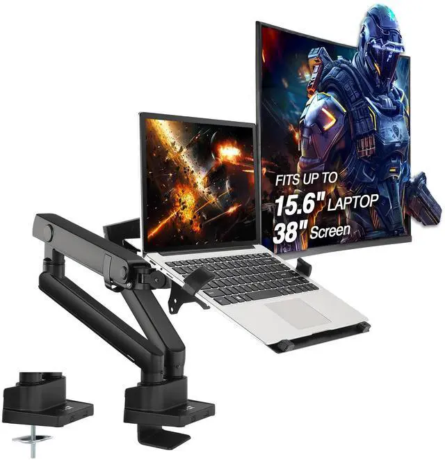 Main image of AVLT Laptop and Monitor Arm - Mount 15.6" Notebook and 38" Monitor on 2 Full Motion Adjustable Arms - Organize Your Work Surface with Ergonomic VESA Monitor Mount