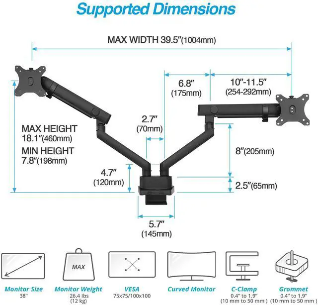 Alt view image 3 of 5 - AVLT Laptop and Monitor Arm - Mount 15.6" Notebook and 38" Monitor on 2 Full Motion Adjustable Arms - Organize Your Work Surface with Ergonomic VESA Monitor Mount