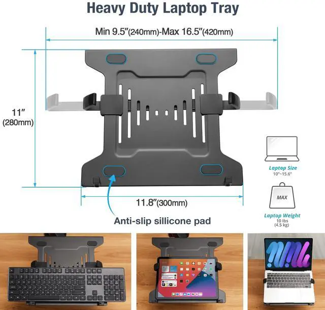 Alt view image 4 of 5 - AVLT Laptop and Monitor Arm - Mount 15.6" Notebook and 38" Monitor on 2 Full Motion Adjustable Arms - Organize Your Work Surface with Ergonomic VESA Monitor Mount