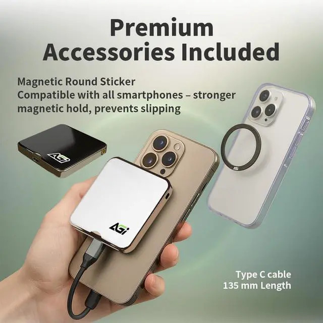 Alt view image 3 of 5 - AGI EDM38 Magnetic Portable 1TB SSD, 2050 MB/s Type-C USB 3.2 Gen 2x2 Storage(Black), 4K ProRes Record and Store, External Solid State Drive for iPhone 16/15 Pro Max, Smartphone, Tablet, Laptop