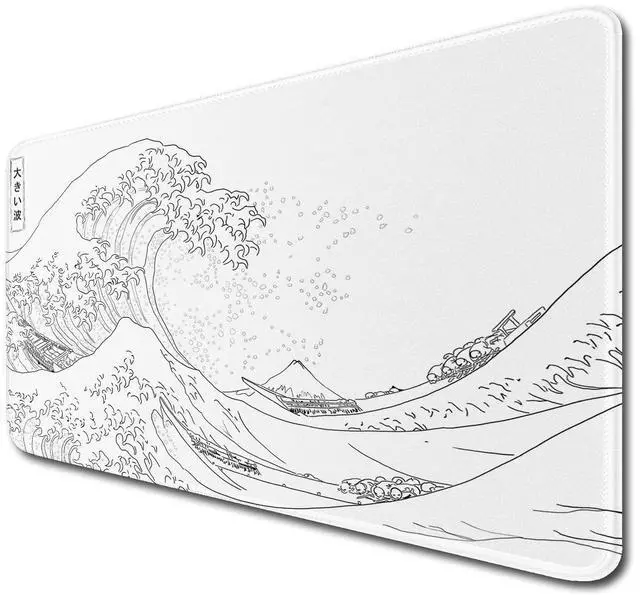 Main image of llsxi Large Gaming Mouse Pad with Stitched Edges,Non-Slip Base Desk Pad,White Wave of Japanese Kanagawa Mouse Pad,XXL 15.7x35.4 inch Extended Keyboard Pad Long Desk Pad for Office and Game