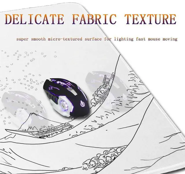 Alt view image 5 of 5 - llsxi Large Gaming Mouse Pad with Stitched Edges,Non-Slip Base Desk Pad,White Wave of Japanese Kanagawa Mouse Pad,XXL 15.7x35.4 inch Extended Keyboard Pad Long Desk Pad for Office and Game