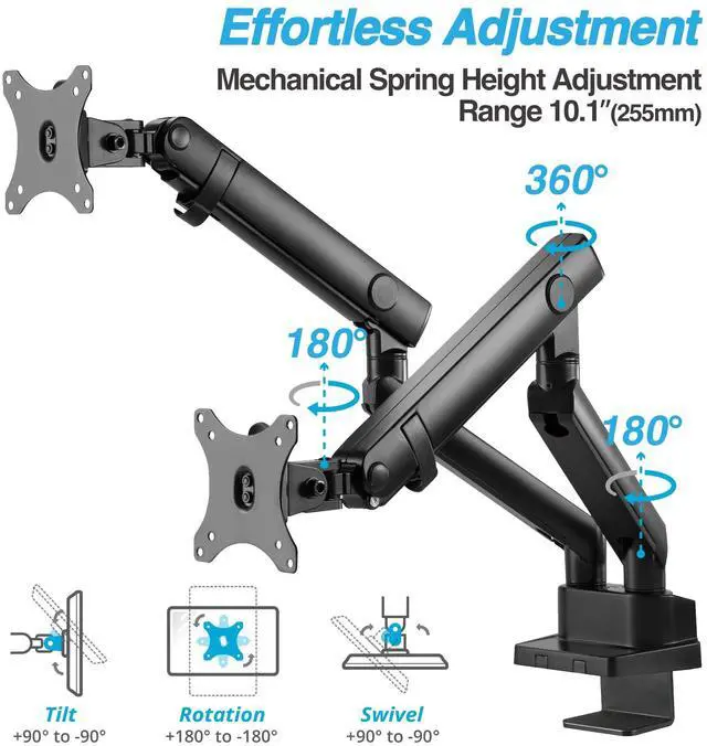 Alt view image 5 of 5 - AVLT Laptop and Monitor Arm - Mount 15.6" Notebook and 38" Monitor on 2 Full Motion Adjustable Arms - Organize Your Work Surface with Ergonomic VESA Monitor Mount