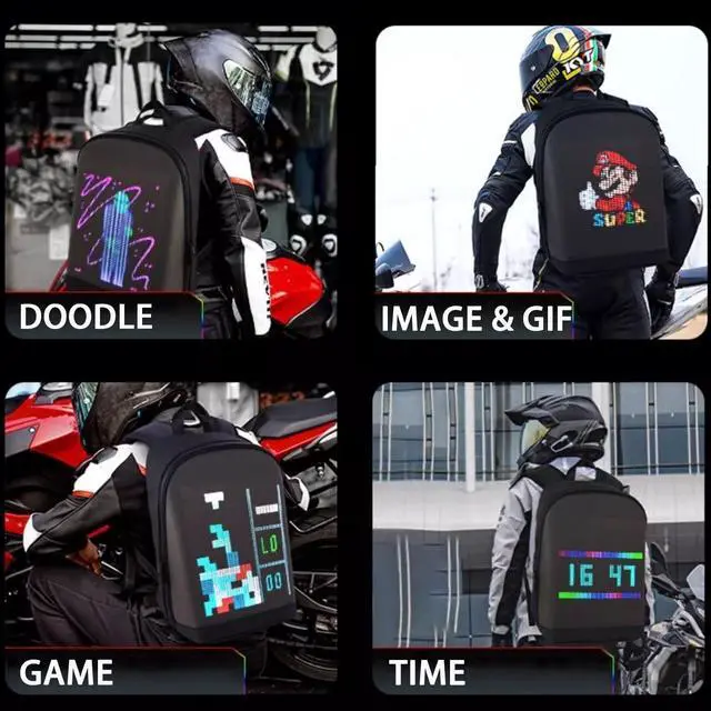 Alt view image 3 of 5 - Taysem Customizable Smart LED Backpack - Light Up Customized Laptop Backpack, Mens Cool Backpacks for Motorcycle, Cycling (T2)