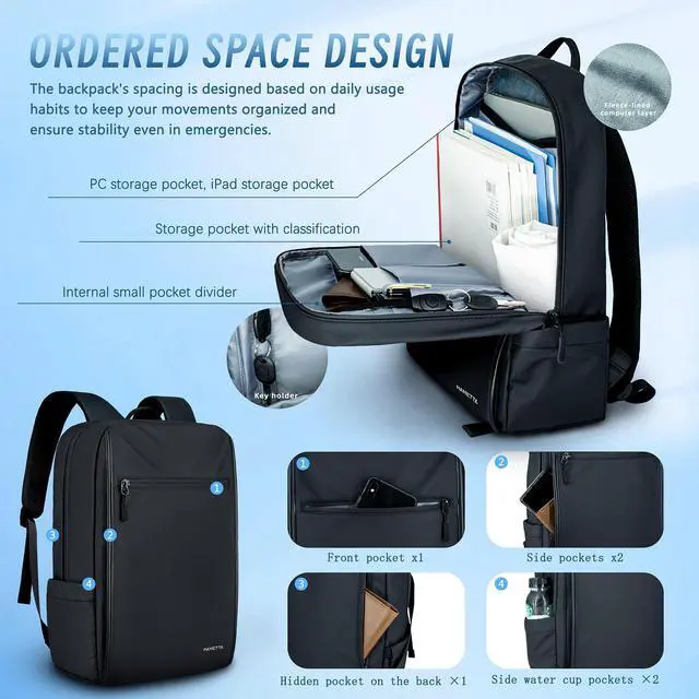 Alt view image 3 of 5 - Waterproof Work Backpack for Men, Laptop Backpack fit 15.6 Inch, Business Commuter Work Bag for Office College, Lightweight Professional,Casual Daypack,Flight Approved Anti Theft Travel Backpacks