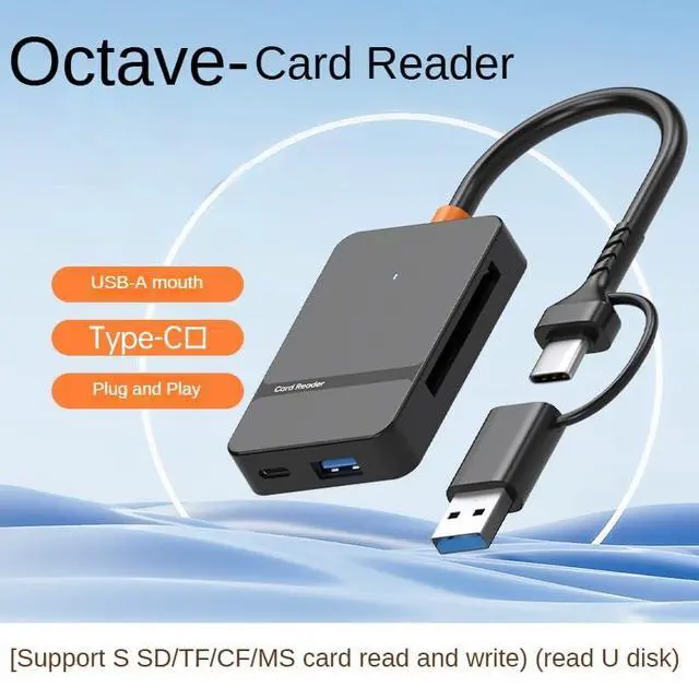 Alt view image 4 of 5 - High-Speed 8-in-1 USB 3.0/USB-C OTG Card Reader - 104MB/s CF/SD/TF/MS Adapter with Dual Ports & LED | Mac/PC/Android
