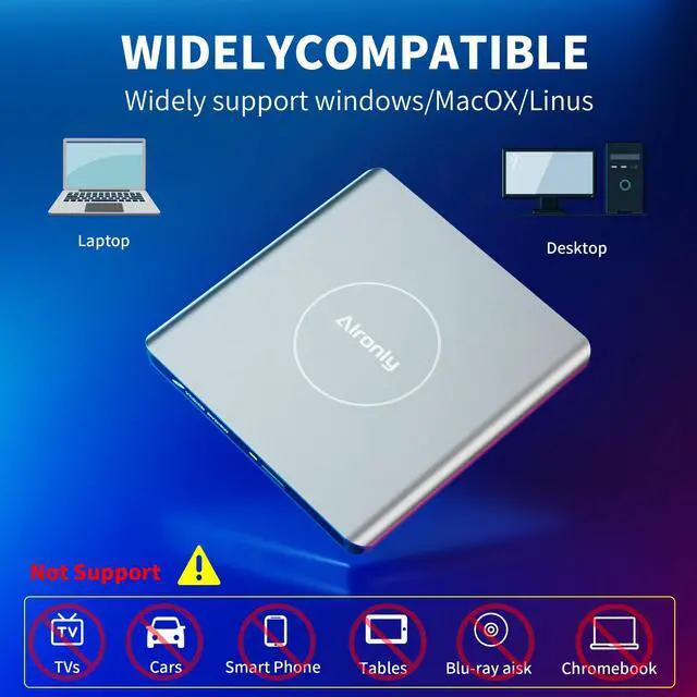 Alt view image 4 of 5 - Alronly External CD/DVD Drive for Laptop/PC, USB 3.0 Type-C USB Portable Alloy Player for Computer CD DVD +/-RW Disk Drive CD Burner Writer Reader Compatible with Desktop Windows Apple Linux (F03)