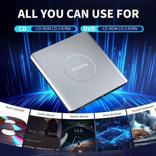 Alt view image 3 of 5 - Alronly External CD/DVD Drive for Laptop/PC, USB 3.0 Type-C USB Portable Alloy Player for Computer CD DVD +/-RW Disk Drive CD Burner Writer Reader Compatible with Desktop Windows Apple Linux (F03)