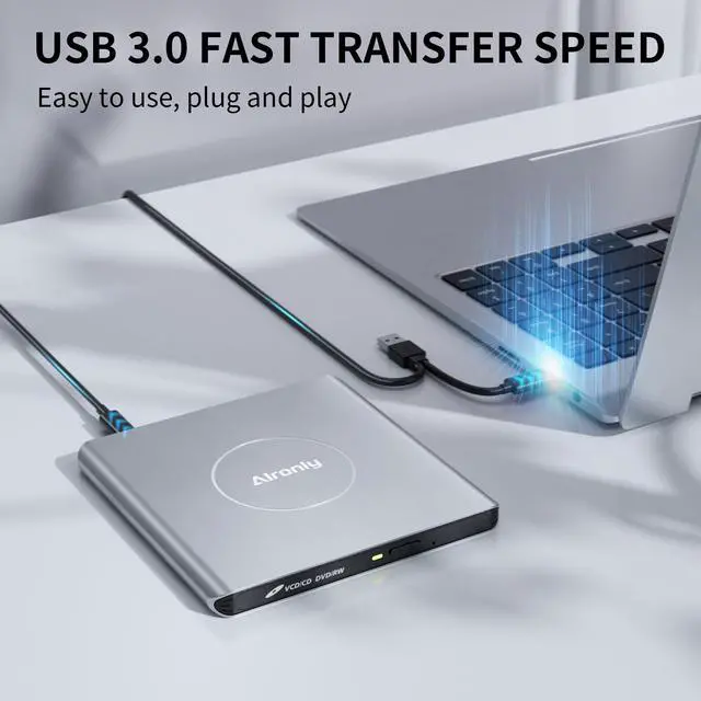 Alt view image 5 of 5 - Alronly External CD/DVD Drive for Laptop/PC, USB 3.0 Type-C USB Portable Alloy Player for Computer CD DVD +/-RW Disk Drive CD Burner Writer Reader Compatible with Desktop Windows Apple Linux (F03)